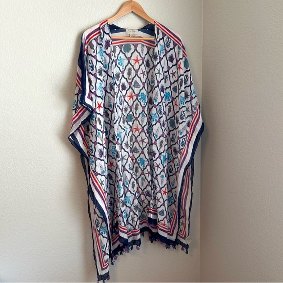 Charlie Paige Cotton Shell Print Beach Swim Lightweight Coverup Kimono,One Size - Picture 2 of 8